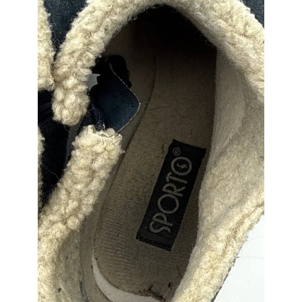 Sporto Womens Leather & Suede Ankle Boots With Faux Fur Lining 7.5W Blue
